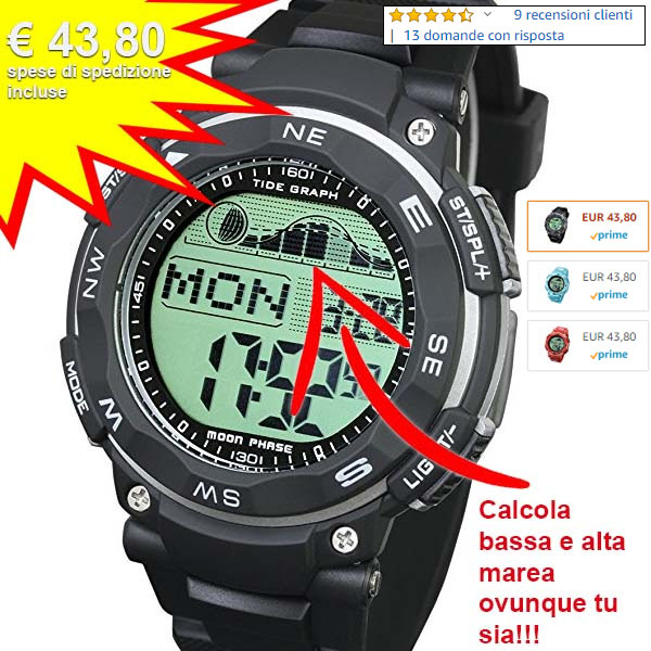 Orologio digitale con calcolo delle maree