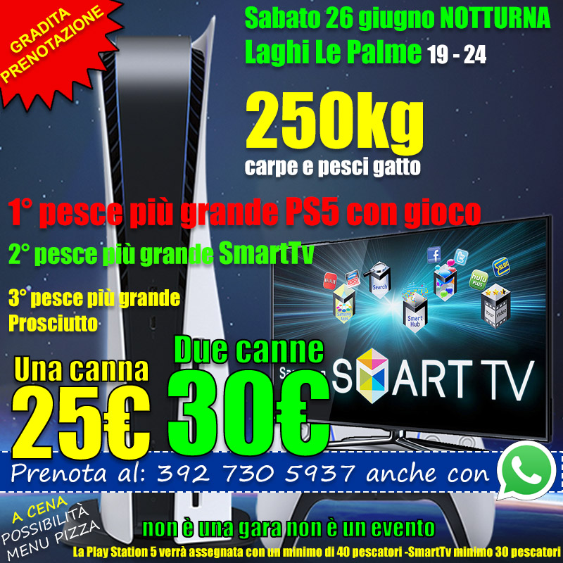 🎮 Carpe e una 𝐏𝐥𝐚𝐲𝐒𝐭𝐚𝐭𝐢𝐨𝐧𝟓 al Lago Le Palme di Roma. Sabato in notturna